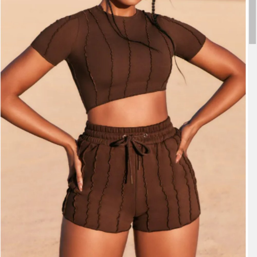 Brown Exposed Seam Crop Top